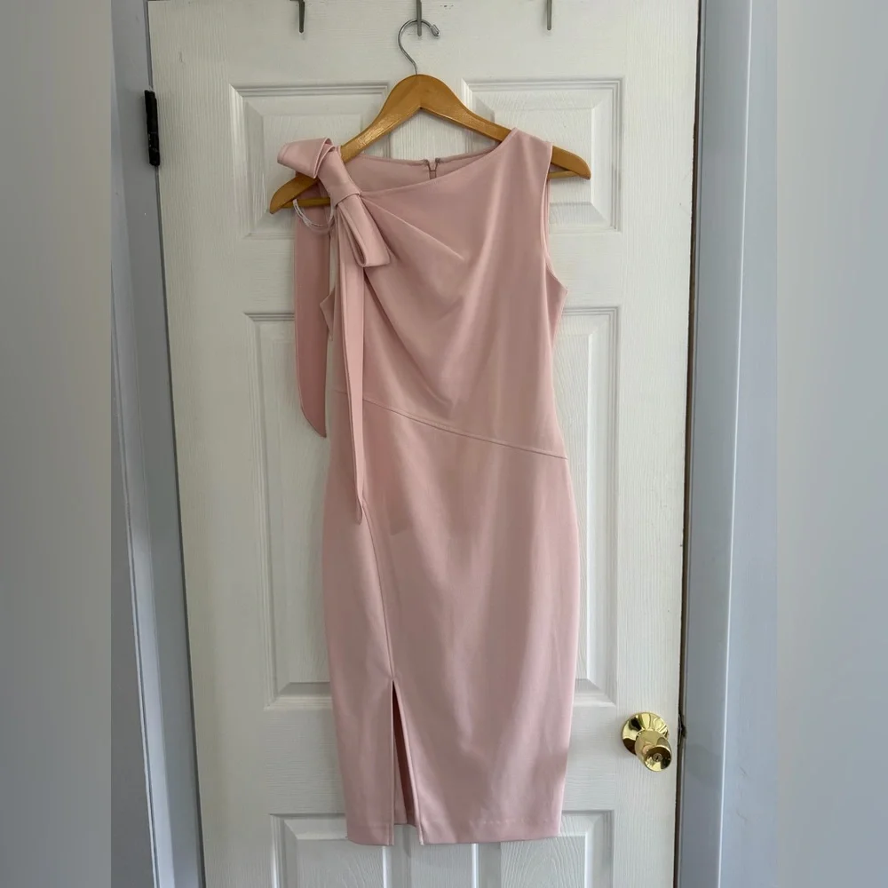 Calvin Klein Blush Bow Shoulder Sheath Dress Size 2 Elegant
NWOT - Picture 3 of 5